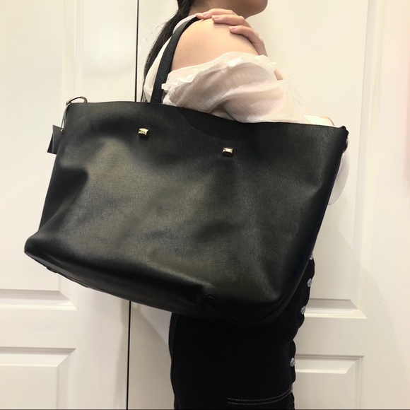 NWT Monserat de Luca Large Black Saffiano Tote Satchel bag - Picture 1 of 5